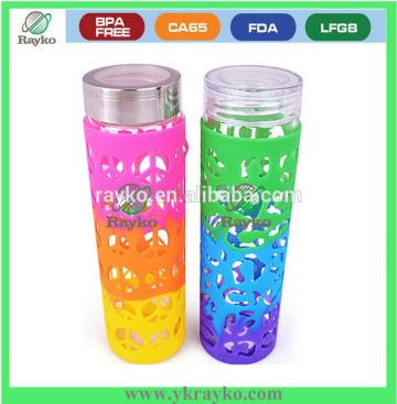 Silicone sleeve outside glass water drink bottle