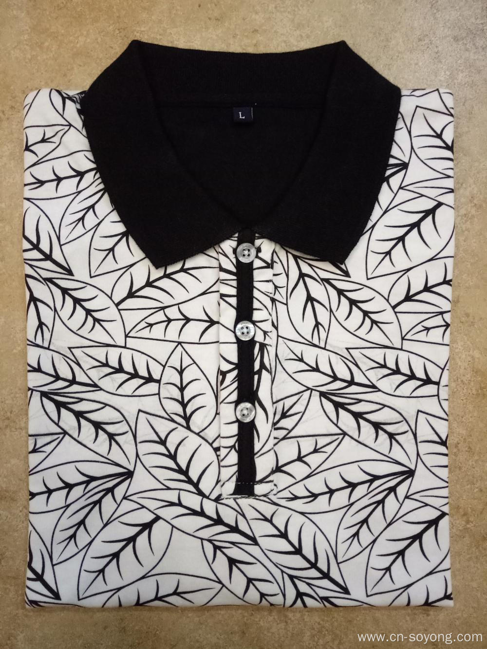 Leaf Printed CVC Men's Short Sleeve Polo Shirt