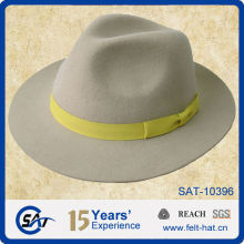 white pure wool felt Indiana Jones Hat with yellow ribbon