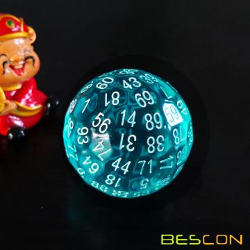 Bescon Translucent Polyhedral Würfel 100 Seiten Würfel, Transparent D100 Würfel, 100 Seitenwürfel, D100 Spiel Würfel, 100-Sided Würfel von Teal