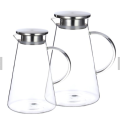 Pichet à eau/carafe à boisson en verre borosilicaté avec couvercle et bec en acier inoxydable