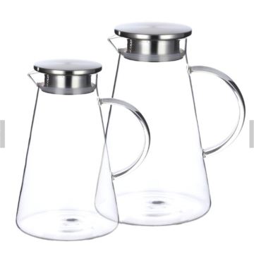 High Borosilicate Glass Water Pitcher/Beverage Carafe with Stainless Steel Lid and Spout