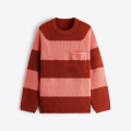 Contrast Striped Front Pockets Loose Knit Sweate