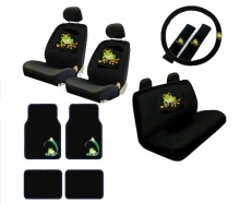 Green Tree Frog Car Seat Covers and Floor Mats Set - 17 Pcs