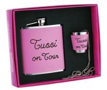 Pink Leather Wrapped Hip Flask Gift Set