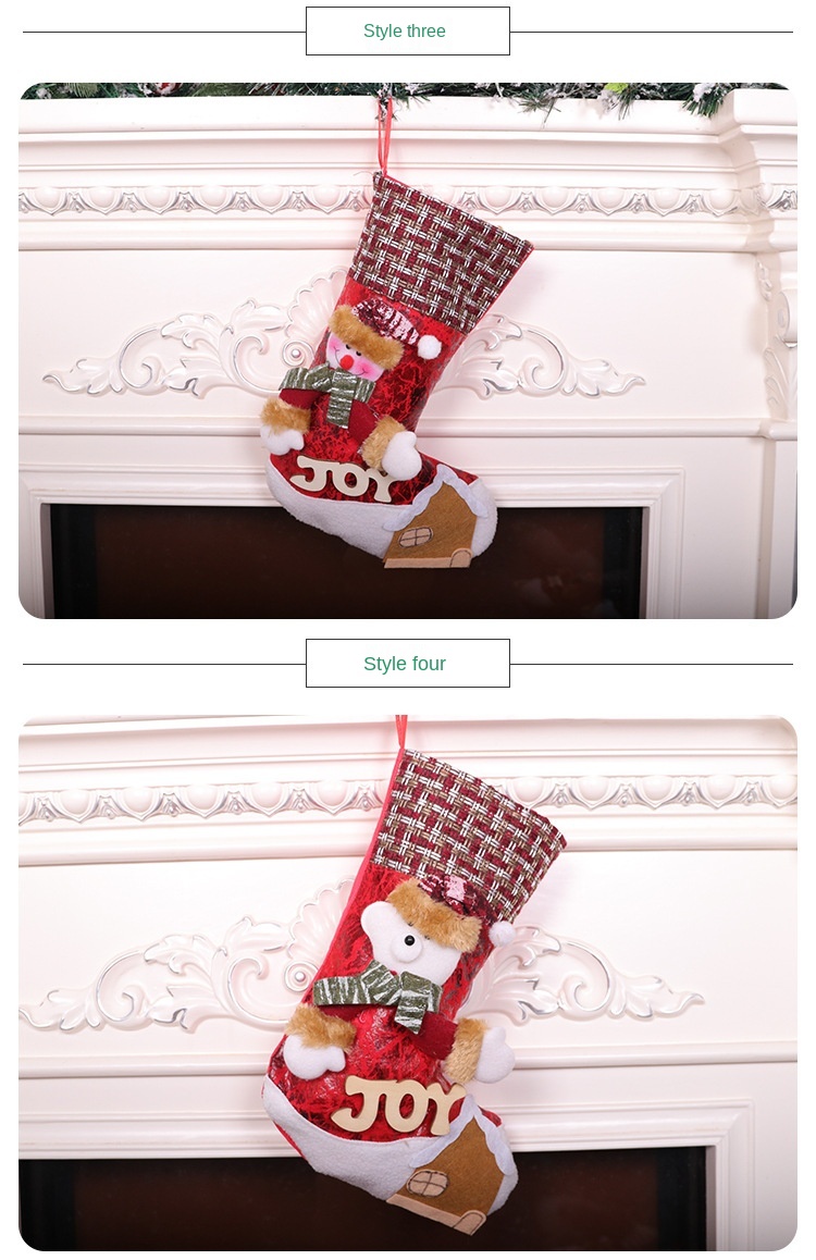 Christmas Lint Embroidered Christmas Stocking Gifts Letter Hanging Bag Santa Claus Snowman Christmas Socks Pendant