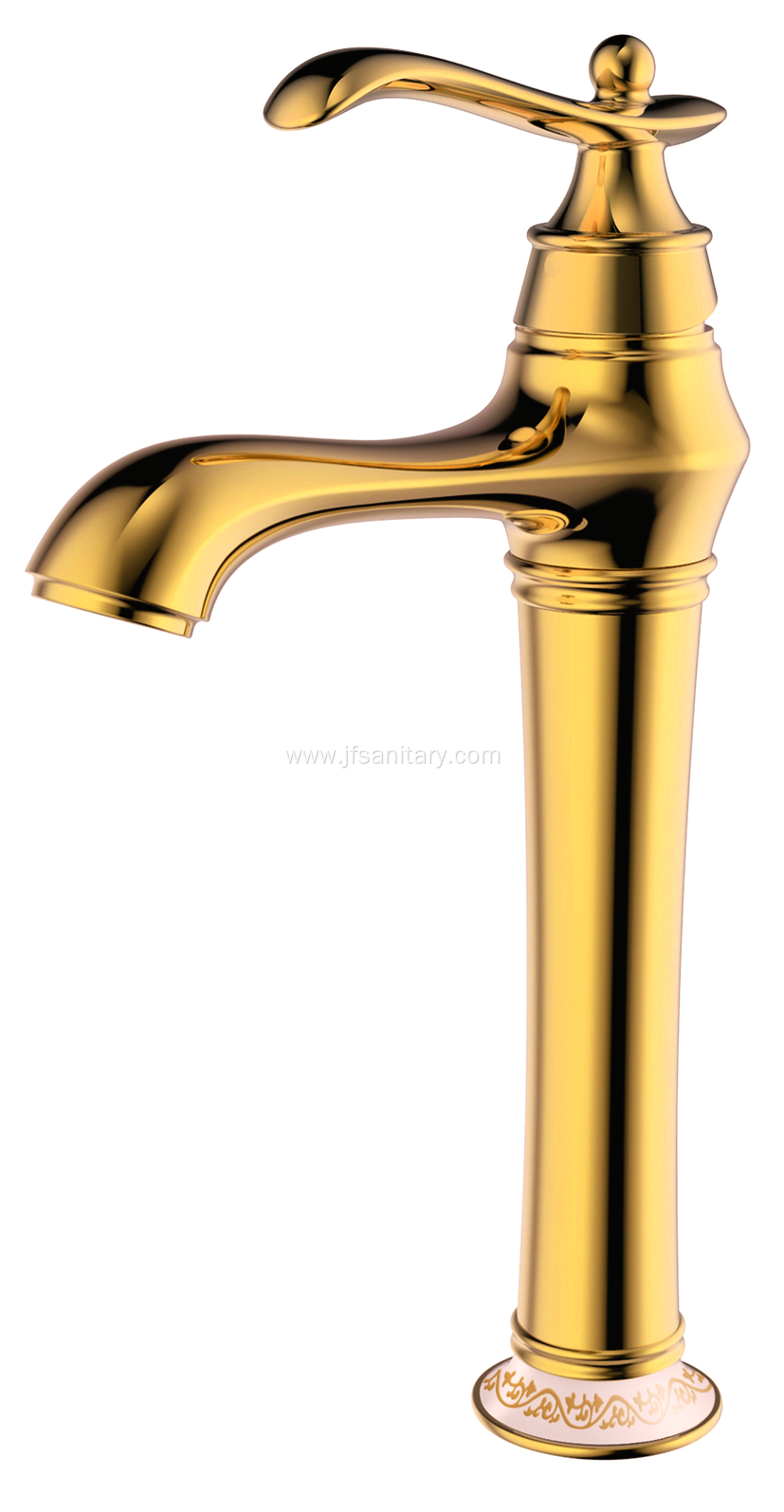 Gold Brass Single Lever Lavatory Vessel Faucet Tall