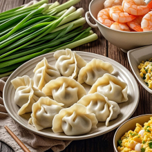 Frozen dumplings - mix with chives ,eggs,and shrimp