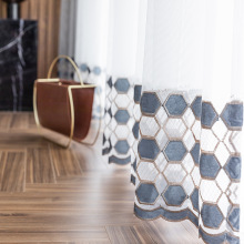 Modern White Sheer Navy Embroidered Curtains