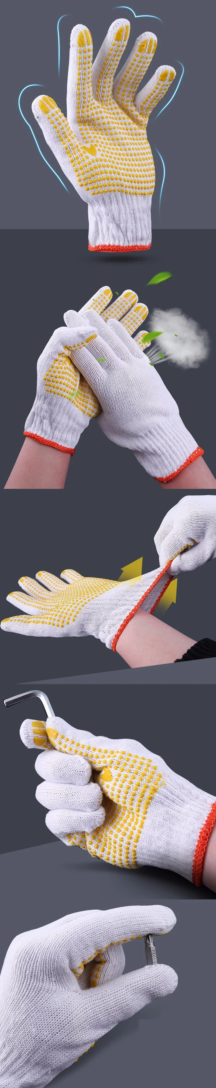 Yellow Cotton /Polyester Knit Knitted Garden Work Gloves with PVC Dots, Gripper DOT Gloves