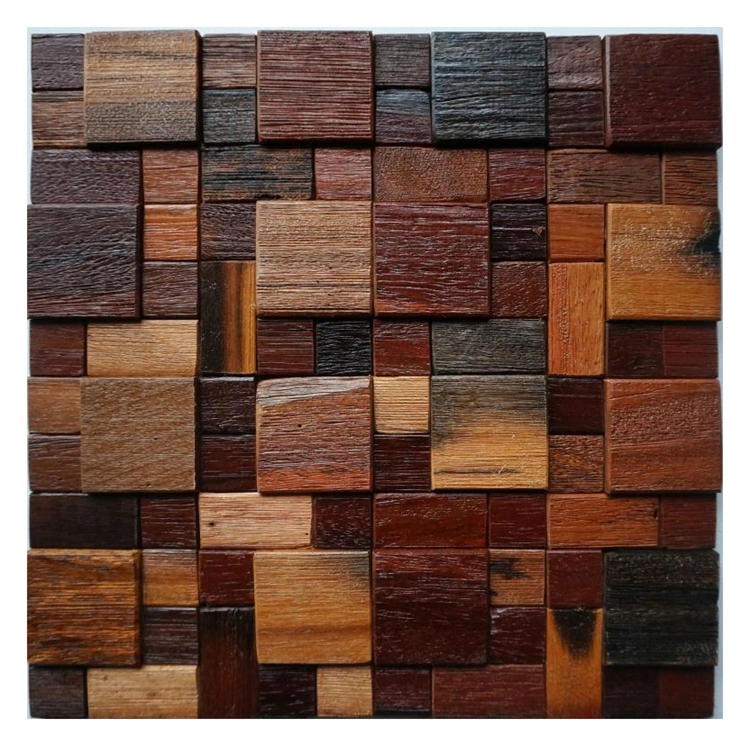 Natural Irregular Solid Wood 3D Backsplash Wood Mosaic Wall Tiles Designs