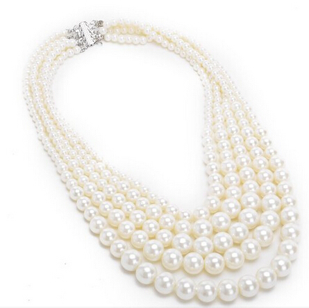 Fashion White Simulated Pearl Multi Strand 5 Layer Necklace Fq-68549