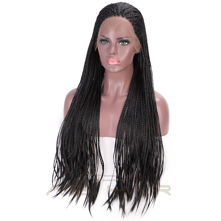 Aisi Hair Synthetic Braided Long Lace Front Wigs Natural Black Plaited Lace Front Wigs For Black Women Cosplay Wigs