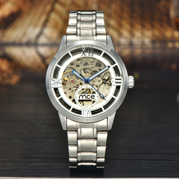 MCE branded mechanical sliver steel fashion watch