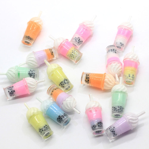 Colorful Kawaii Milk Tea Cup Diy Resin Beads Cabochon Charm Children Dollhouse Kitchen Accessory Keychain Diy Art Deco