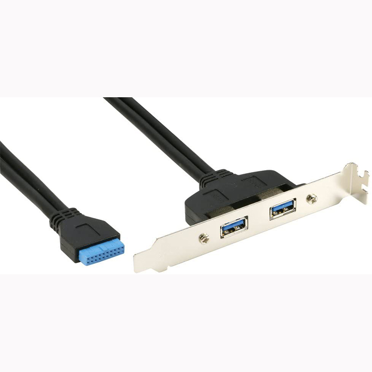 2 منافذ USB 3.0 لوحة خلفية للإناث إلى محول كابل موصل رأس 20 نقطة من الدخل مع قوس لوحة فتحة PCI