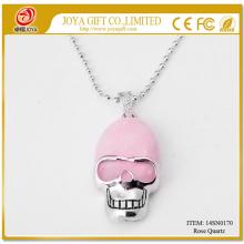 Rose Quartz Skull Gemstone Pendant Necklace