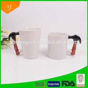 ceramic mug with special handle, unique handle mug, white coffee mug