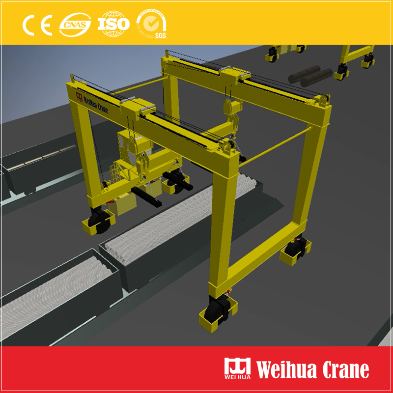 Rubber Tyred Gantry Crane Steel Pipe Handling