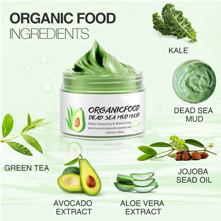 Organic Avocado Vegan Dead Sea Mud Mask Nourishing Deep Cleansing Relaxing Facial Treatment Blackhead Remover Skin Healing Clay Mask