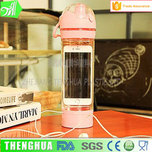 BPA Free shaker bottles phone holder plastic water bottle