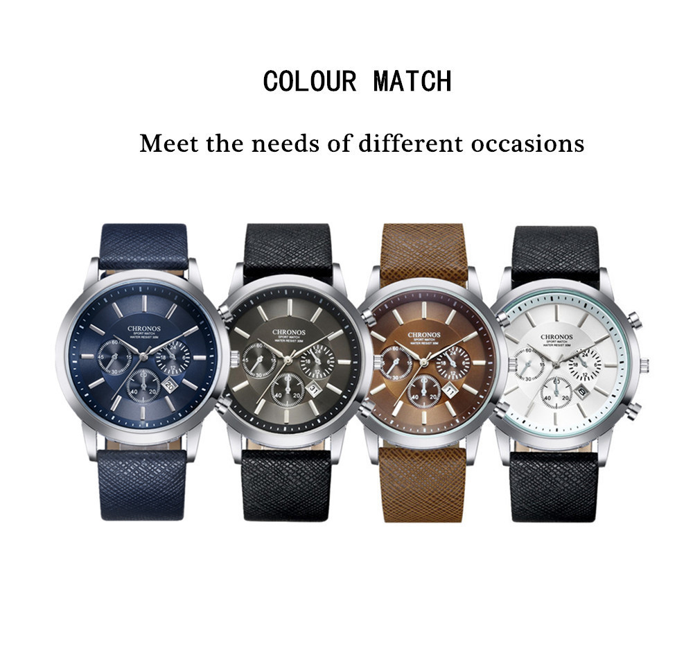 CHRONOS CH04 Quartz Watch Men Watches Chronograph Wristwatch Business Fashion Wristwatches Leather Strap Relogio Masculino