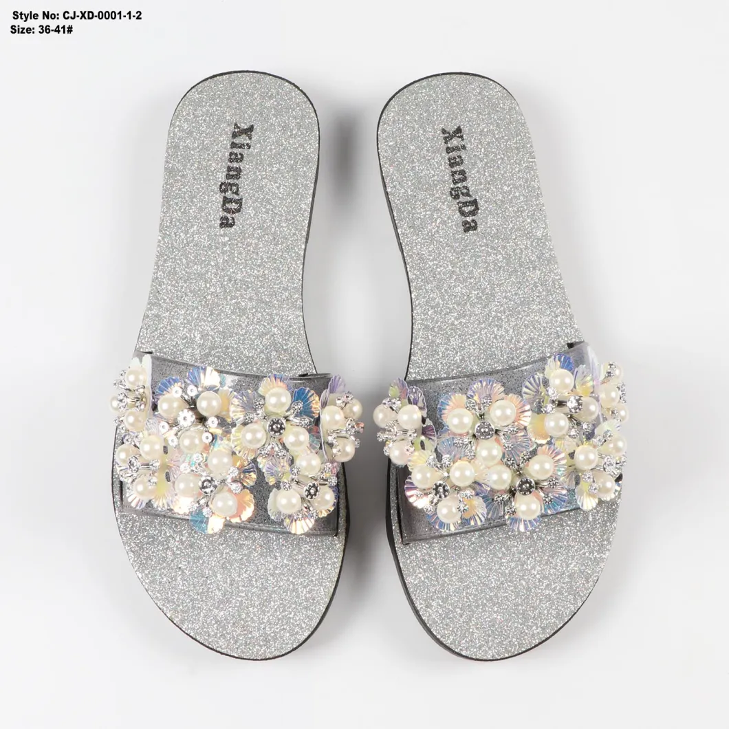 Superstarer 2020 Design Summer Rhinestone Beads Slippers for Women Fashion EVA Wedge Flip-Flops