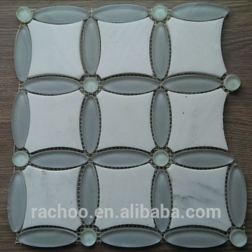 Waterjet glass mix marble mosaic tile