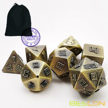 Bescon Ensemble de dés en métal solide Lode en laiton et minerai, Ensemble de 7 dés en polyèdre D&amp;D RPG en métal brut