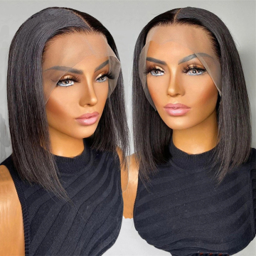 Hot selling straight lace frontal human hair wig pre plucked transparent lace bob wigs short virgin human hair lace wigs
