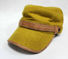 High quality woolen cloth leather brim flat cap