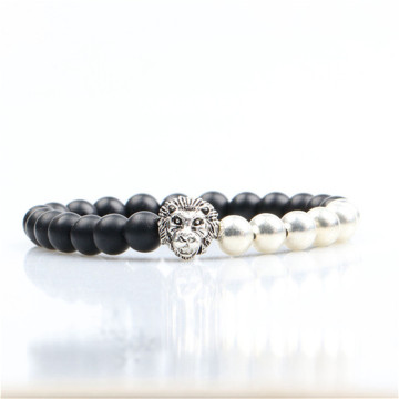Lion head silver plated bead bracelets elastic fashion bracelets men designs