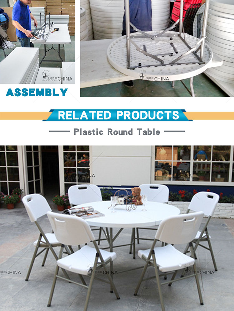 factory directly 6 foot white rectangular HDPE top steel frame party banquet folding plastic table