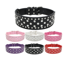 Purple Black Rhinestone Studded Bling Leather Dog Collars