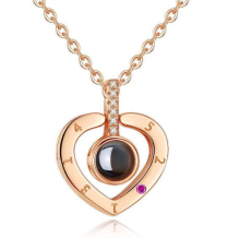 Rhinestone Alloy Necklace with Rose Gold Charm Heart