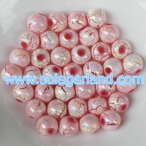 8MM 10MM 12MM 14MM 16MM Acrylic Plastic Round Color Plating Crackle Jewelry Beads