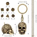 Mini DND Dice Set with Skull Head Metal Cage Portable Keychain Necklace, Tiny 7pcs Polyhedral Dice Set in Skeleton Necklace