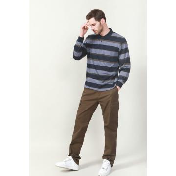 MEN'S YARN DYE STRIPE LONG SLEEVE POLO SHIRTS