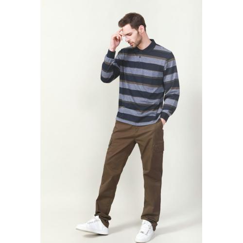 MEN'S YARN DYE STRIPE LONG SLEEVE POLO SHIRTS