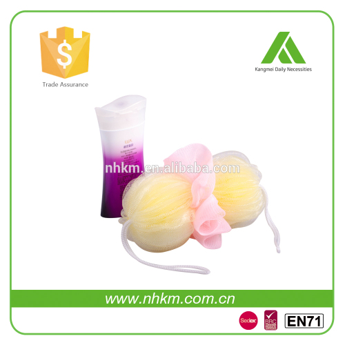 Kangmei flower shaped bath sponge with rope/bath net sponge ball/mesh bath sponge
