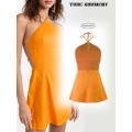 Frauen -Leinenmisch -Sommer -Open -Rücken -Mini -Kleid