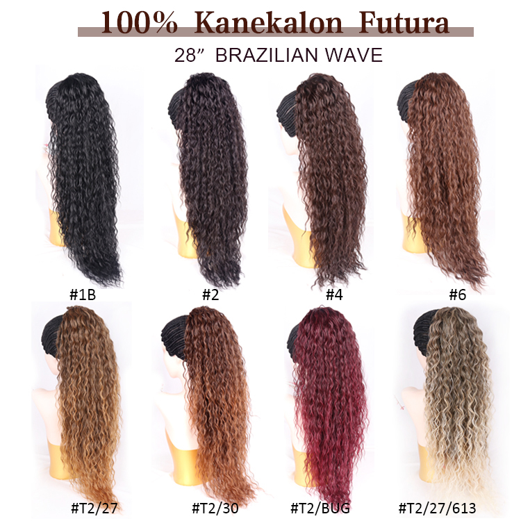 Julianna Wholesale 28Inch Kanekalon Fibre Straight Water Wave Hair Ready To Synthetic Hair Yaki Ponytails