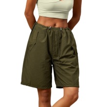 Casual Quick Dry Workout Track Shorts for Women - Nylon Cargo Shorts with Drawstring