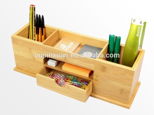 nuevo diseño Bamboo Desk Organiser With Drawer caja de almacenamiento de bambú con portalápices