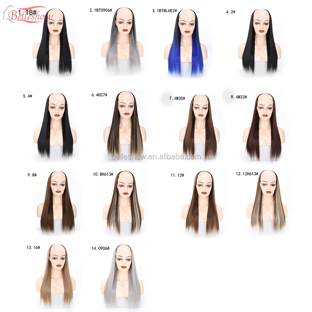 Hot sell Clips in on hair wig long straight hair  head set 360 traceless synthetic fiber  wig head U-shaped wig