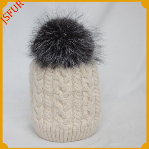 Silver Fox Fur Pom Pom Winter Crochet Funny Hat