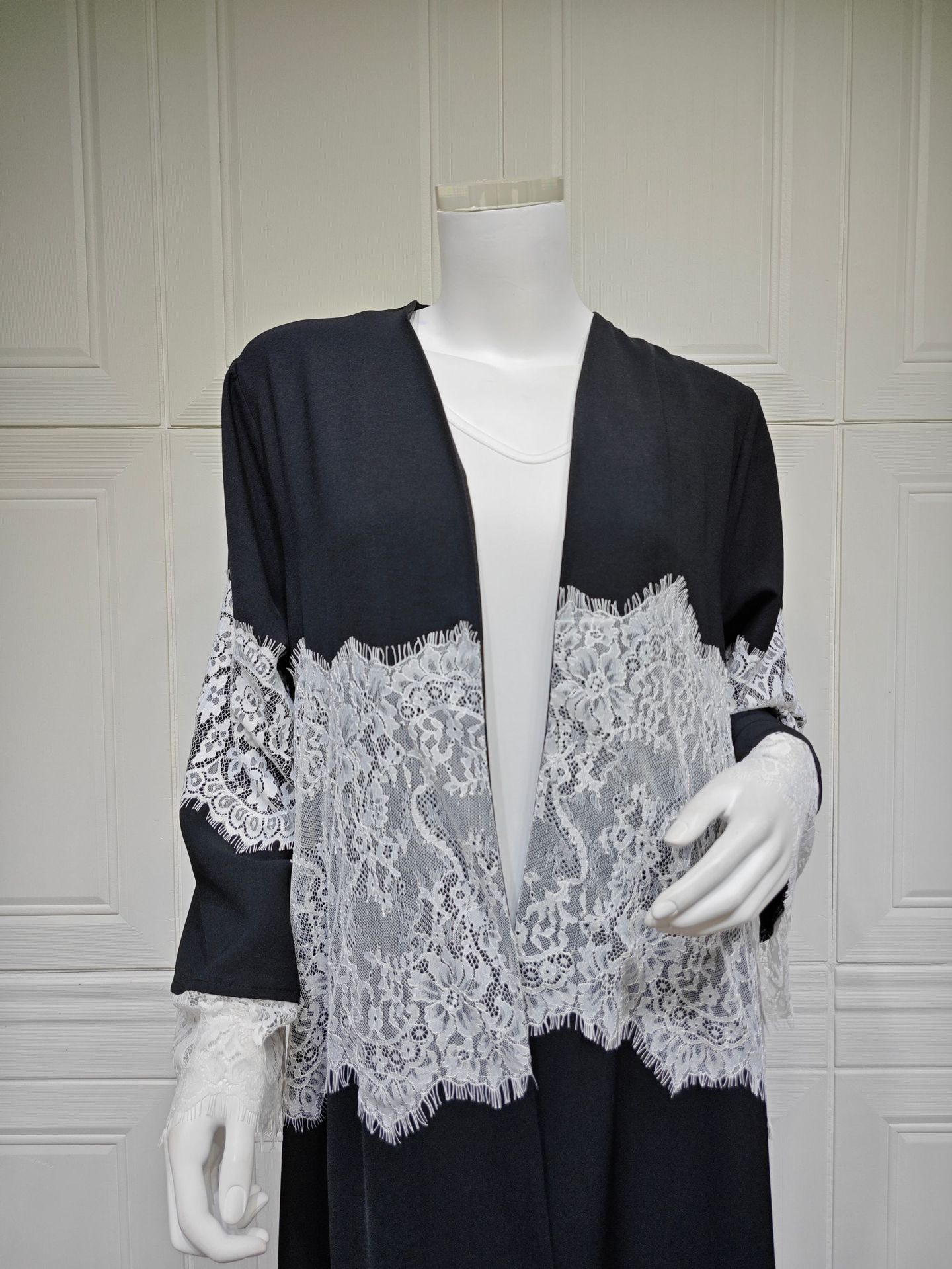 ژاکت کش باف پشمی توری Abaya MQ274 (2) Lace Abaya Cardigan MQ274 (2)