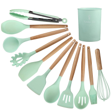 Silicone Kitchen Utensil Set with Wooden Handles - 12-Piece Gadget Collection