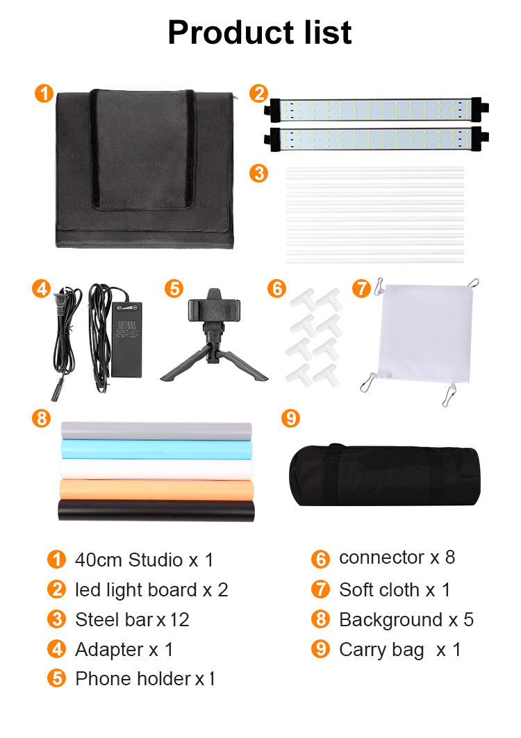 Portable 16"x 16" Photo Studio Light Tent Photography Lighting LED Table Top Shooting Box Kit with 5 backgrounds & carry bag