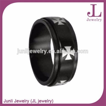 Black Plated Spinner Ring Engraved Cross Stainless Steel Ring